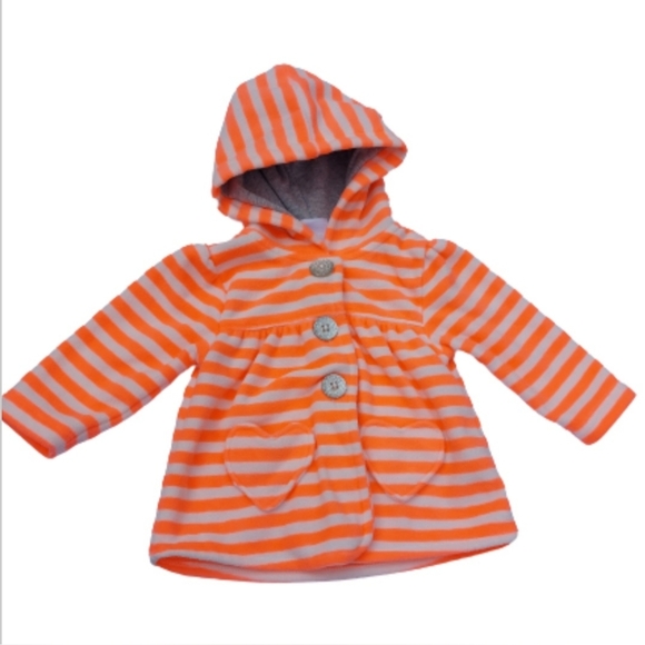 Carter's Fleece Bight Pink Striped Hooded Jacket 3‎ Mo Pinkish Orange Gray - Picture 1 of 3